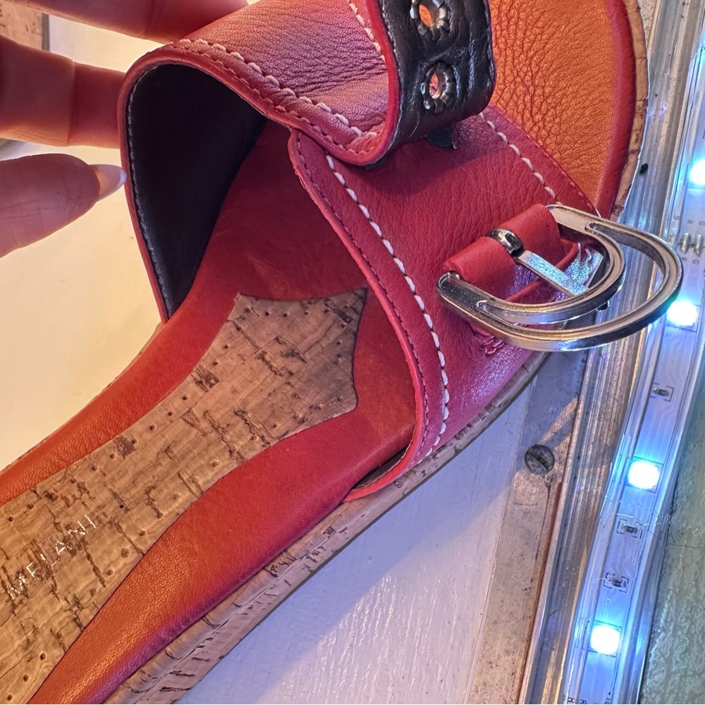 Antonio Melani Logan Orange Leather Cork Wedge Sandals Slides Women's Size 7.5 M - Picture 10 of 13